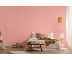 Licht gestructureerd behang met cirkelpatroon - roze, oranje, beige