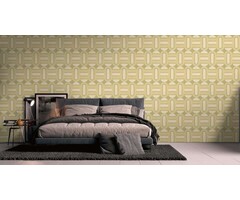 Vliesbehang in retrostijl met patroon van ovalen en balken - groen, crème