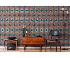 Abstract Ruitpatroon in Retrostijl - Blauw, Rood, Roze