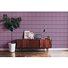 Vliesbehang met geometrisch patroon in retrostijl - paars, crème, wit