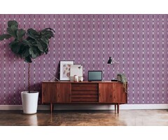 Vliesbehang met geometrisch patroon in retrostijl - paars, crème, wit