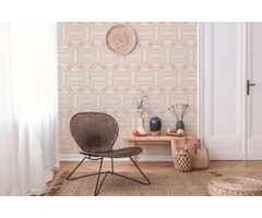 Zachtroze tinten in retropatroon met ovalen en balken - Beige, crème, roze