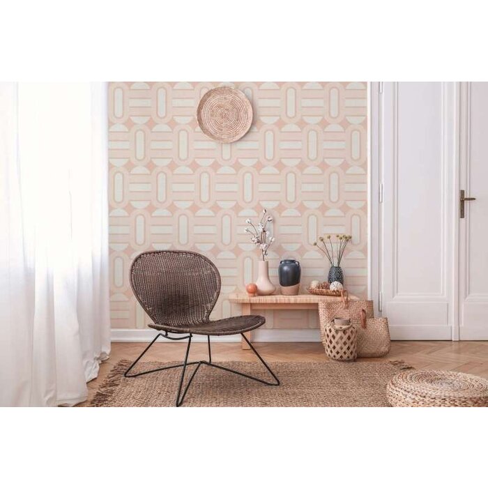 Zachtroze tinten in retropatroon met ovalen en balken - Beige, crème, roze