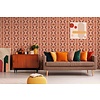 Vliesbehang met abstract patroon in retrostijl - rood, oranje