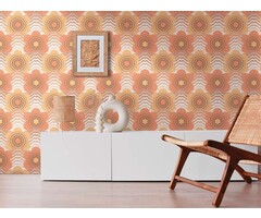 Bloemrijkpatroon in stippenontwerp in de stijl van de jaren 70 - bruin, oranje, geel