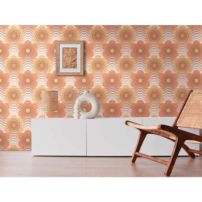 Bloemrijkpatroon in stippenontwerp in de stijl van de jaren 70 - bruin, oranje, geel