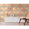 Bloemrijkvliesbehang in retrostijl - beige, turquoise, oranje
