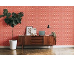 Geometrisch patroon op vliesbehang in retrostijl - rood, crème, wit