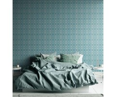 Retro behang met geometrisch patroon - blauw, crème, wit