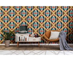 Geometrische ornamenten in retrostijl - blauw, geel, rood