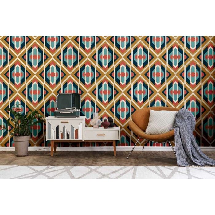 Geometrische ornamenten in retrostijl - blauw, geel, rood