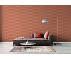 Retro vliesbehang met schubbenpatroon in warme kleuren - oranje, rood, roze
