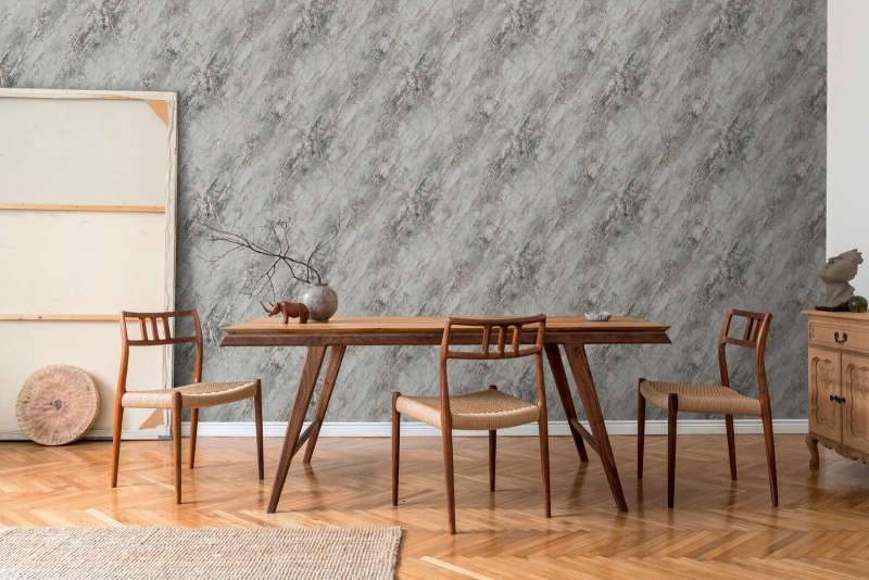 Grijs marmerbehang met metaaleffect - grijs, beige