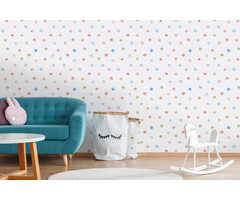 Kinderkamer behang aquarel stippen - kleurrijk, wit, blauw