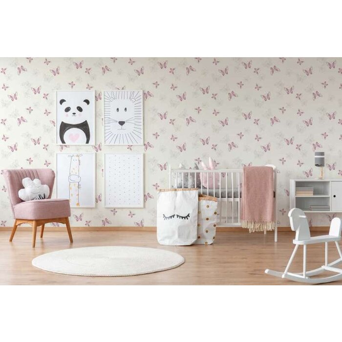 Kinderkamer behang met vlinder - beige, paars