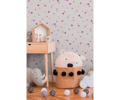 Harten Behang met Gouden Glitter voor Meisjeskamer - Paars, Crème