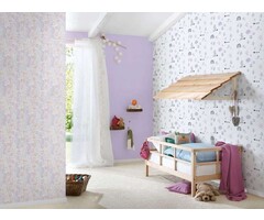 Meisjeskamer behang planten - paars, roze, wit