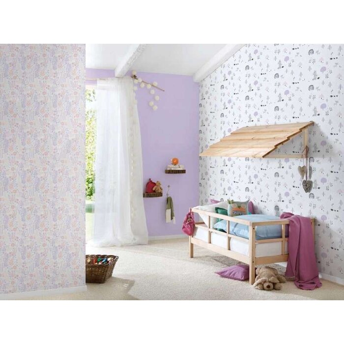 Meisjeskamer behang planten - paars, roze, wit