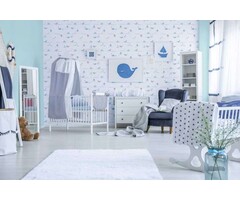 Kinderkamer behang zeedieren - blauw, grijs, wit