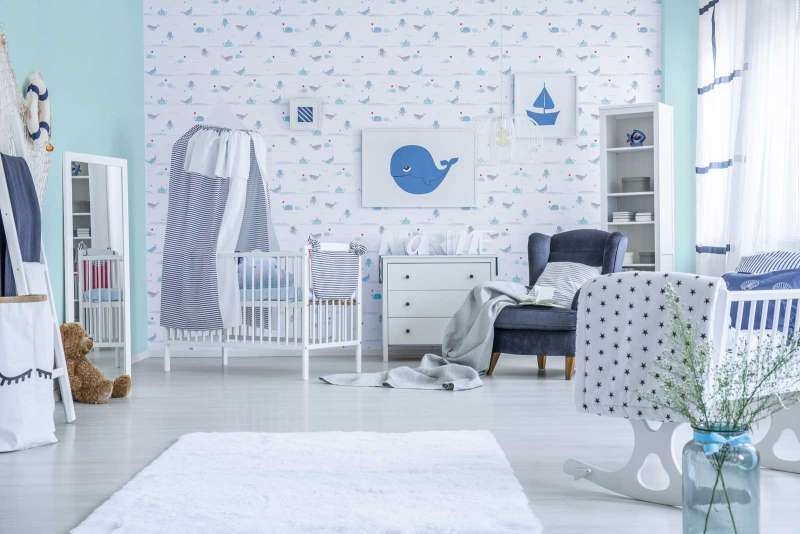 Kinderkamer behang zeedieren - blauw, grijs, wit