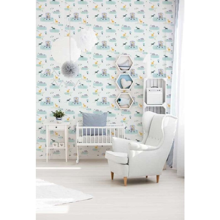 Safari behang kinderkamer - kleurrijk, groen, grijs