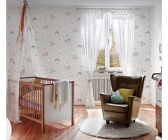 Eenhoorn, regenboog en wolken behang - kleurrijk, paars