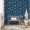 Kinderkamer behang nachtelijke hemel - blauw, wit, geel