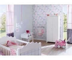 Behang kinderkamer meisje beer patroon - roze, grijs , wit