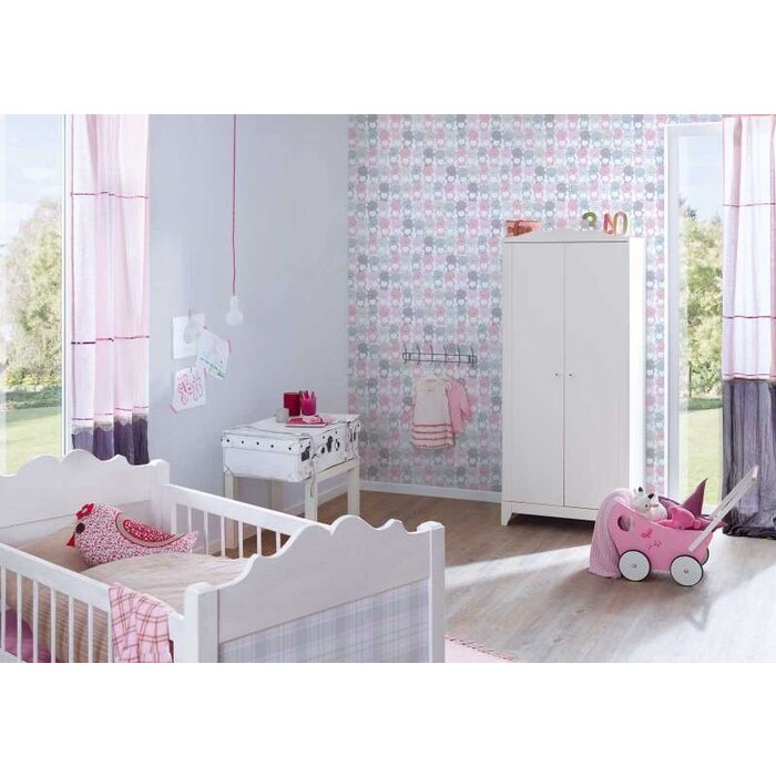 Behang kinderkamer meisje beer patroon - roze, grijs , wit
