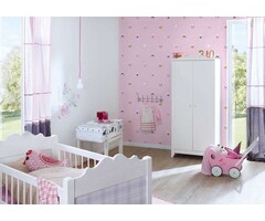 Kinderkamer meisjesbehang dieren & sterren - roze, wit, geel