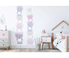 Meisjeskamer behang beren patroon - roze, grijs, wit