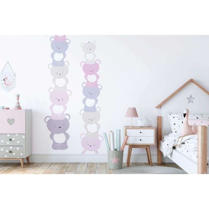 Meisjeskamer behang beren patroon - roze, grijs, wit