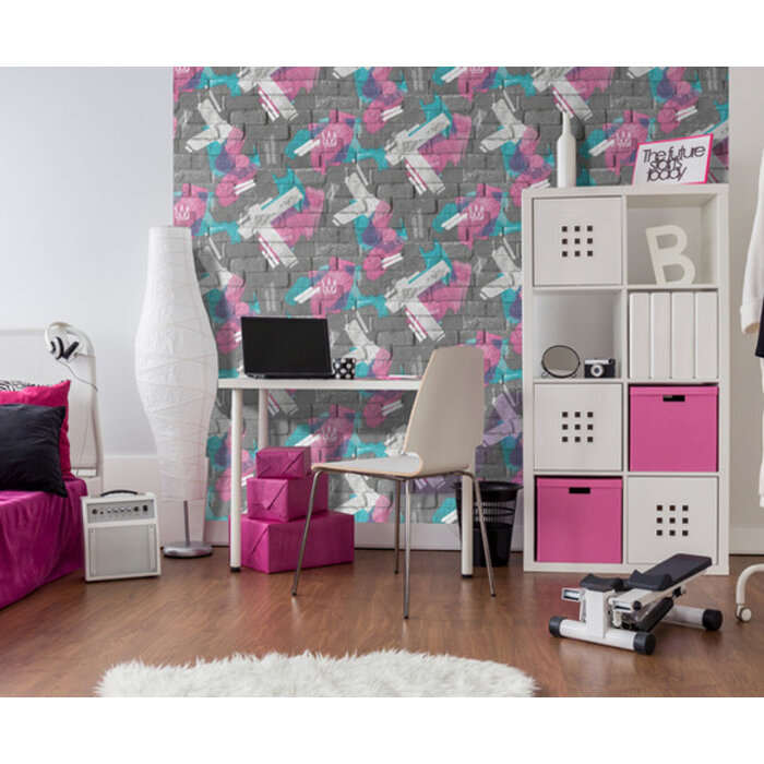 Pop - baksteen/verf grijs/roze/blw