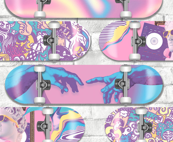 Pop - skateboard grijs/roze/paars