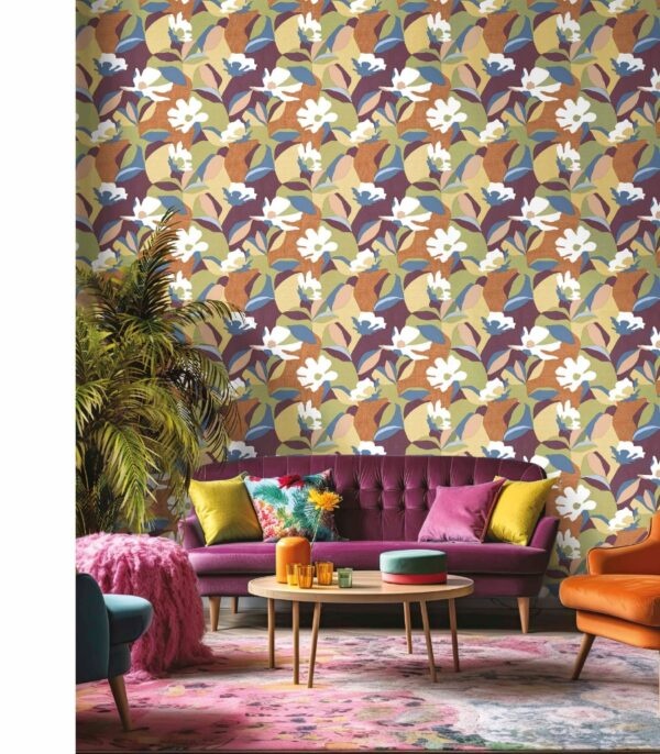 Behang met abstracte bloemenprint