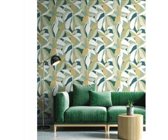 Behang met abstracte bladerenprint