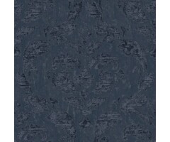 Donkerblauw behang met grote klassieke ornamenten