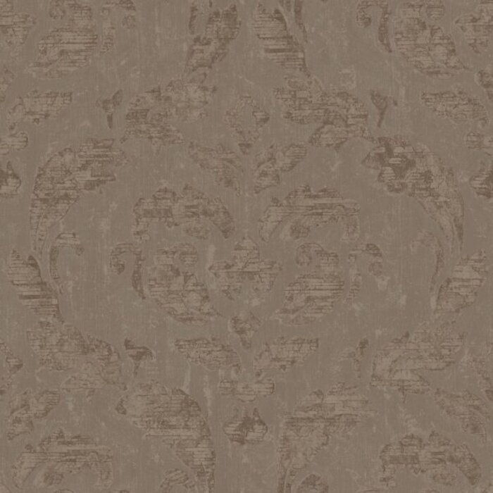 Metallic taupe behang met grote klassieke ornamenten