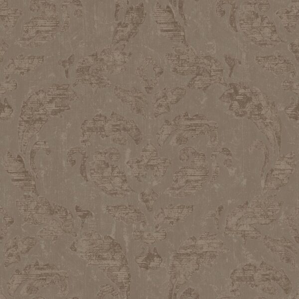 Metallic taupe behang met grote klassieke ornamenten