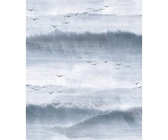 Behang met lucht en vogel print