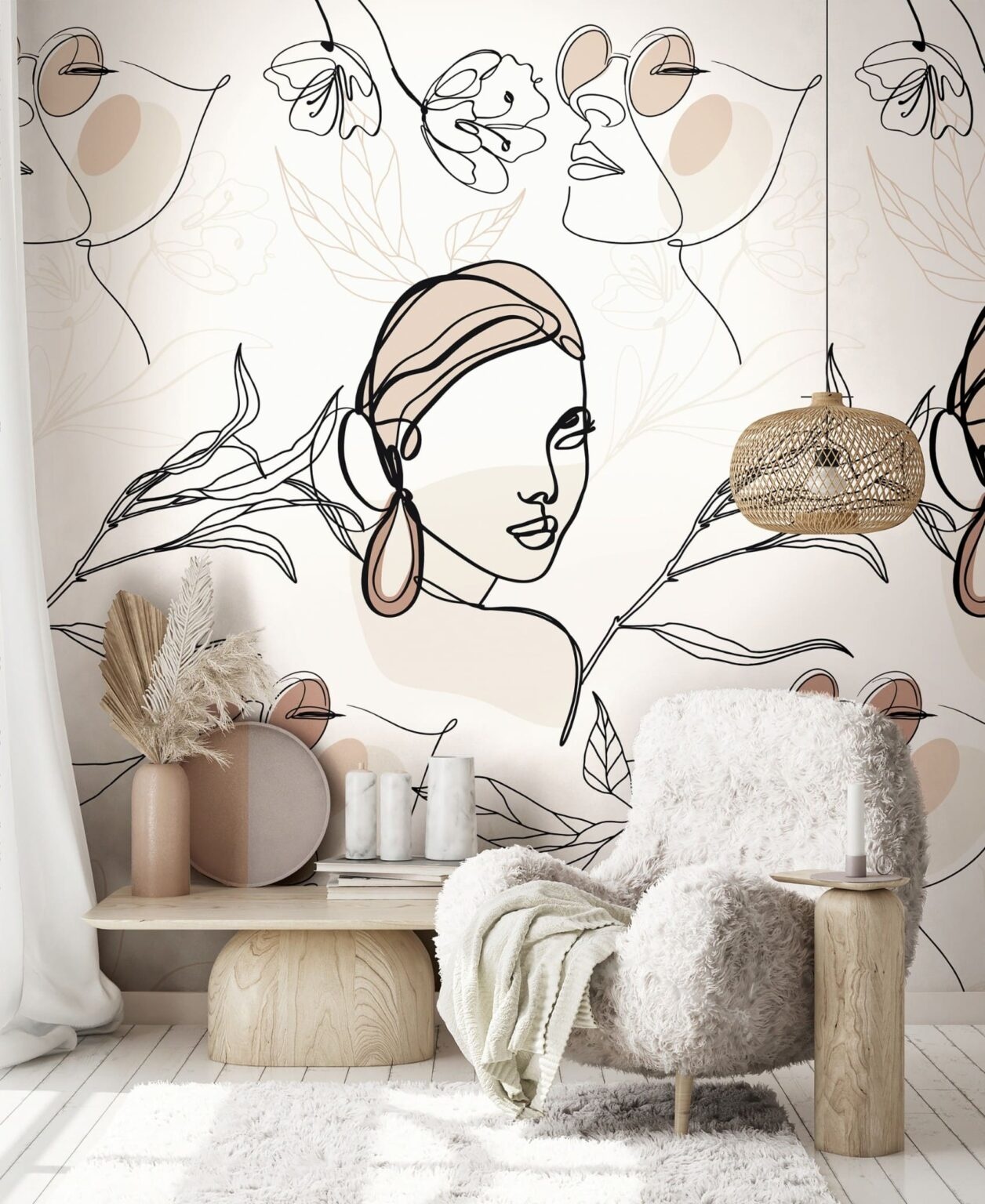Fotobehang fineline art face