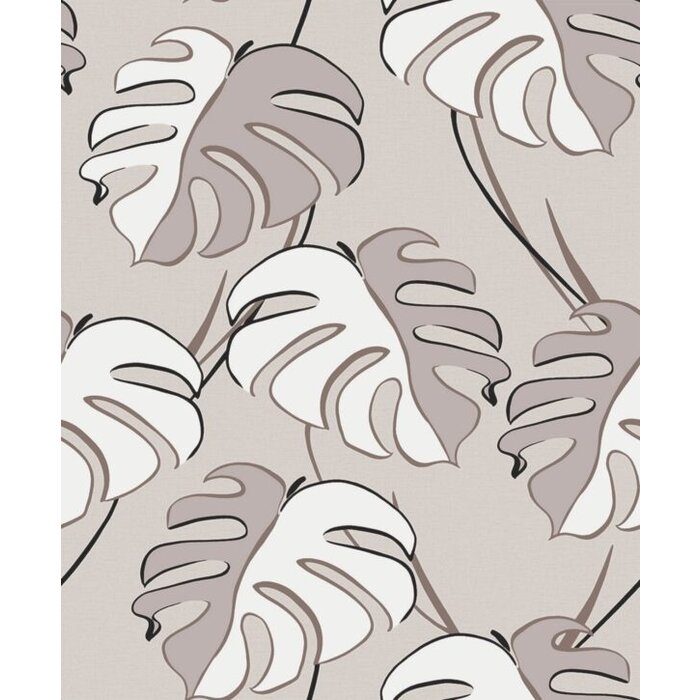 Behang met wit grijze monstera print