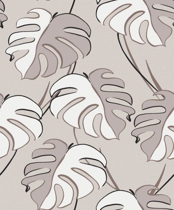 Behang met wit grijze monstera print