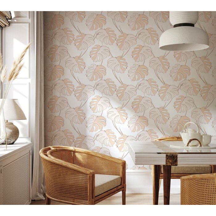 Behang met roze monstera print