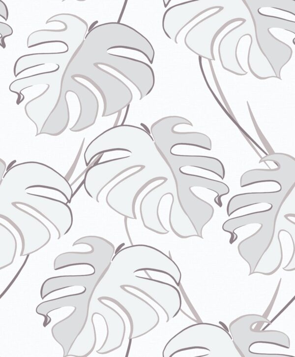 Behang met lila grijze monstera print