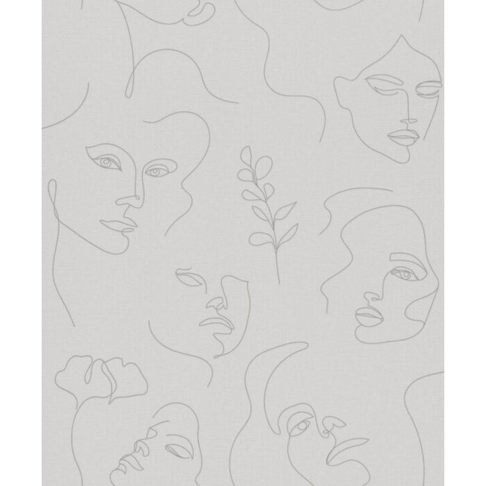 Behang met fineline gezichten