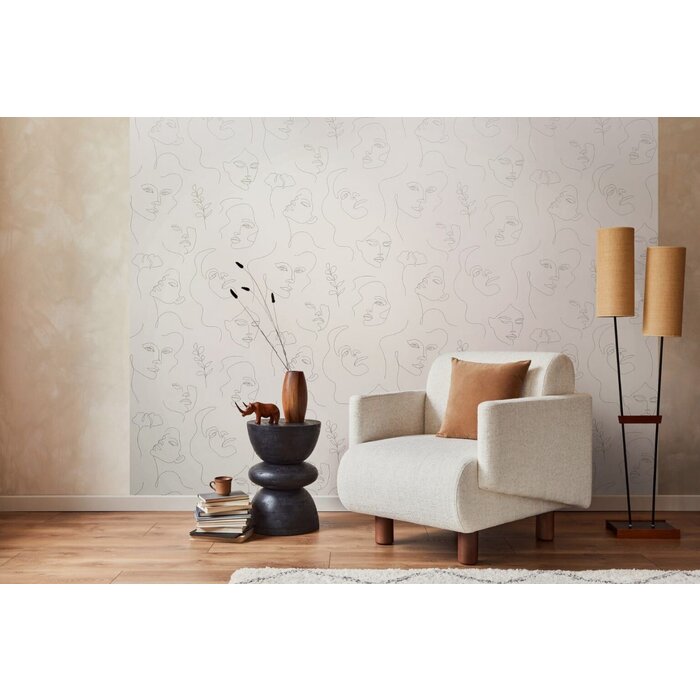 Behang met fineline gezichten