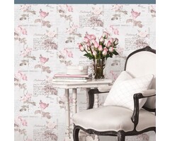 Behang met teksten en rozen