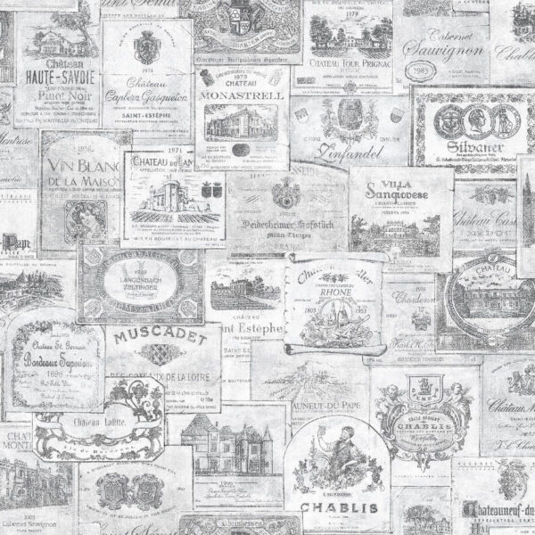 Behang met wijnetiketten
