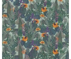 Fotobehang met grote bladeren en bloemen